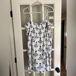 navyBLEU White and Blue Floral Swiss Dot Dress